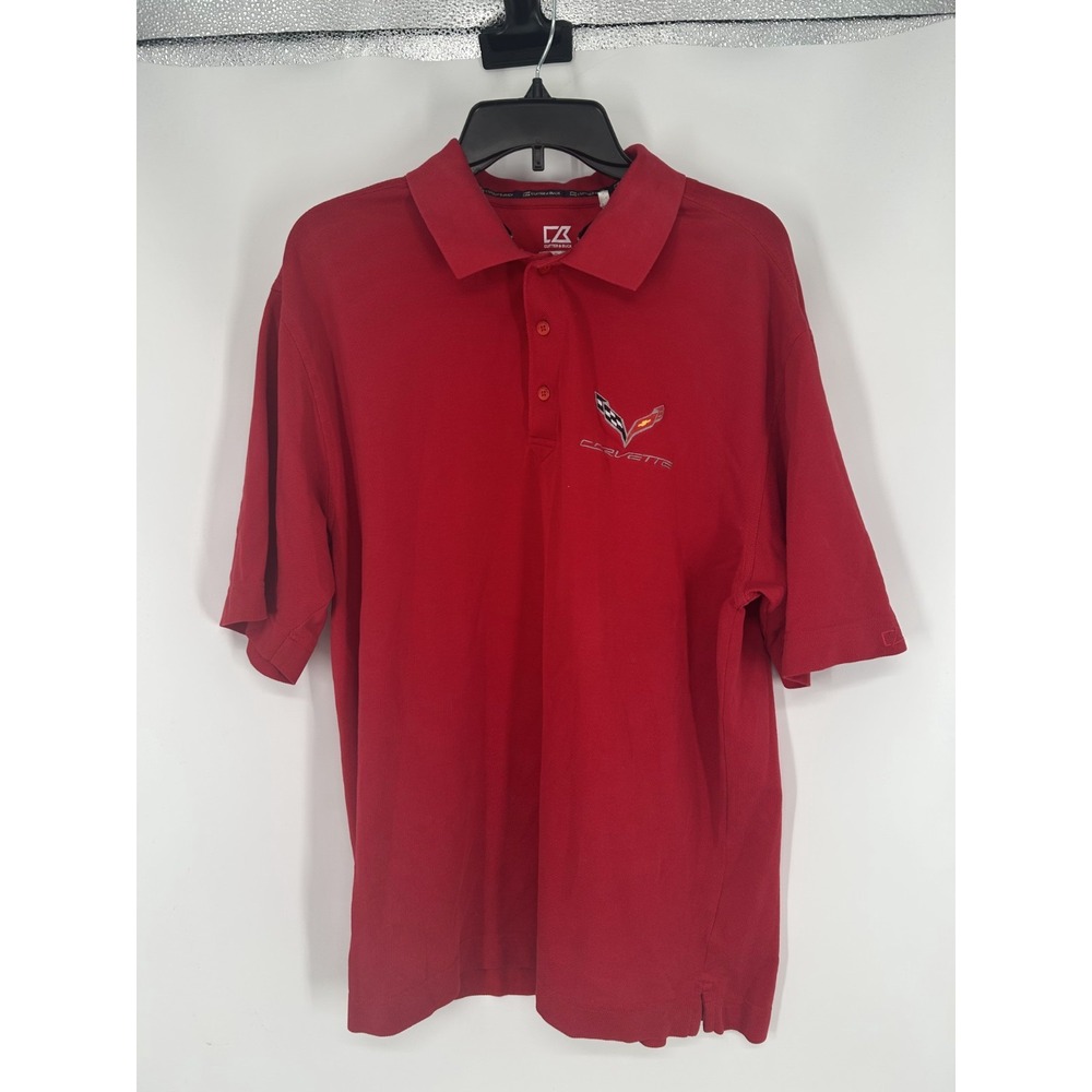 Corvette Racing Cars Cutter & Buck DryTec Polo Shirt Men's XL Red Short‎ Sleeve